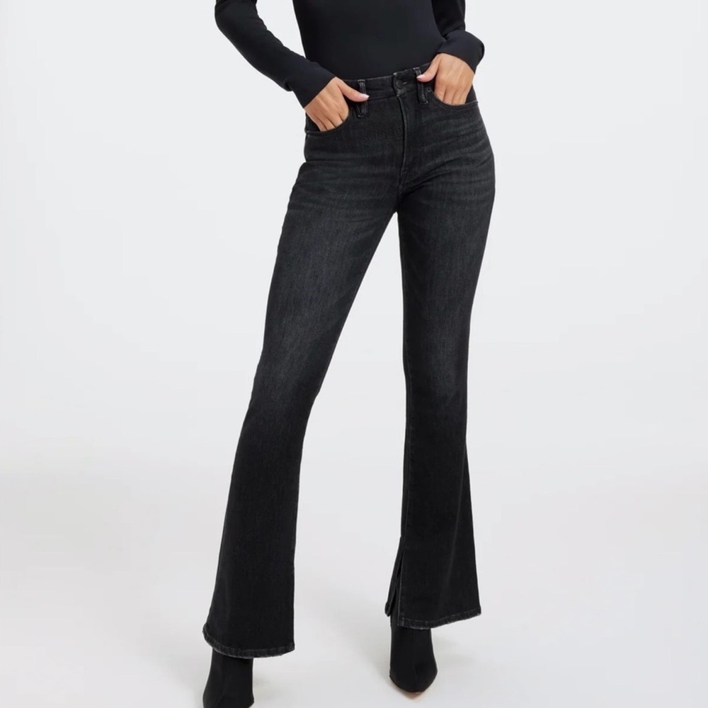 NWT GOOD AMERICAN Bootcut Jeans Split Seam Cashmere Blend Black 218 Size 10 - Picture 15 of 15